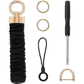 Wrist Keychain Stretchy Key Chain with D Ring Car Key Fob Scrunchie Wristband Hand Wrist Lanyard Wristlet Strap Bracelet for Women Men Wallet Keys Cam