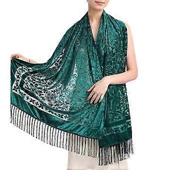 Luxurious Velvet Shawl compatible with Women Evening Dress Shoulder Wrap Multifunctional Long Fringed Scarf with Embroidery