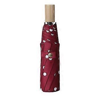 Dots Print Folding Umbrella with Wood Handle, Waterproof Windproof UV Protection, Portable 8-Rib Steel Frame for Daily Commute Travel