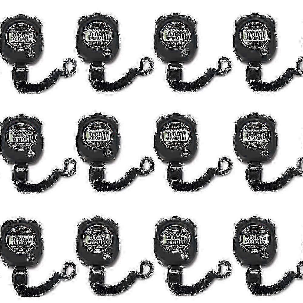 Digital Sport Stopwatch Timer 12-Pack, Multi-Function with Large Display, Date, Time, and Alarm Feature