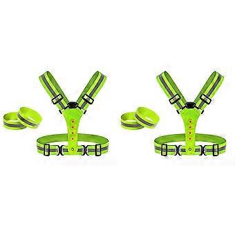 Gilet de course réfléchissant à 2 LED, équipement de course haute visibilité, éclairage de course rechargeable par USB avec brassards