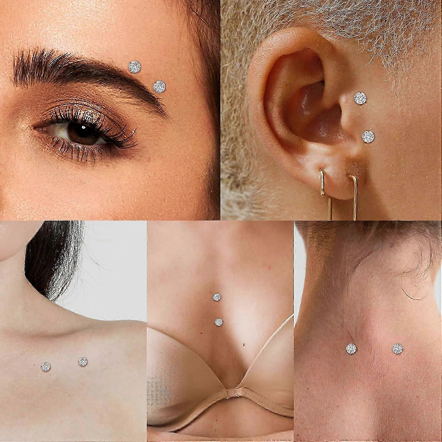 14G Titanium Staple Surface Piercing CZ Barbell Double Crystal Internally