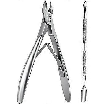 Professional Cuticle Trimmer Set – Includes Cuticle Nippers & Pusher, Stainless Steel Nippers for Manicure Pedicure, Nail Cuticle Clippers for Fingern