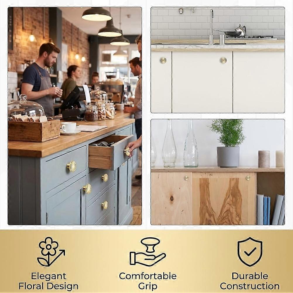10 PCS Gold Drawer Knobs, Gold Door Knobs, Petal Shaped, with 10 Screws, for Home Decorators