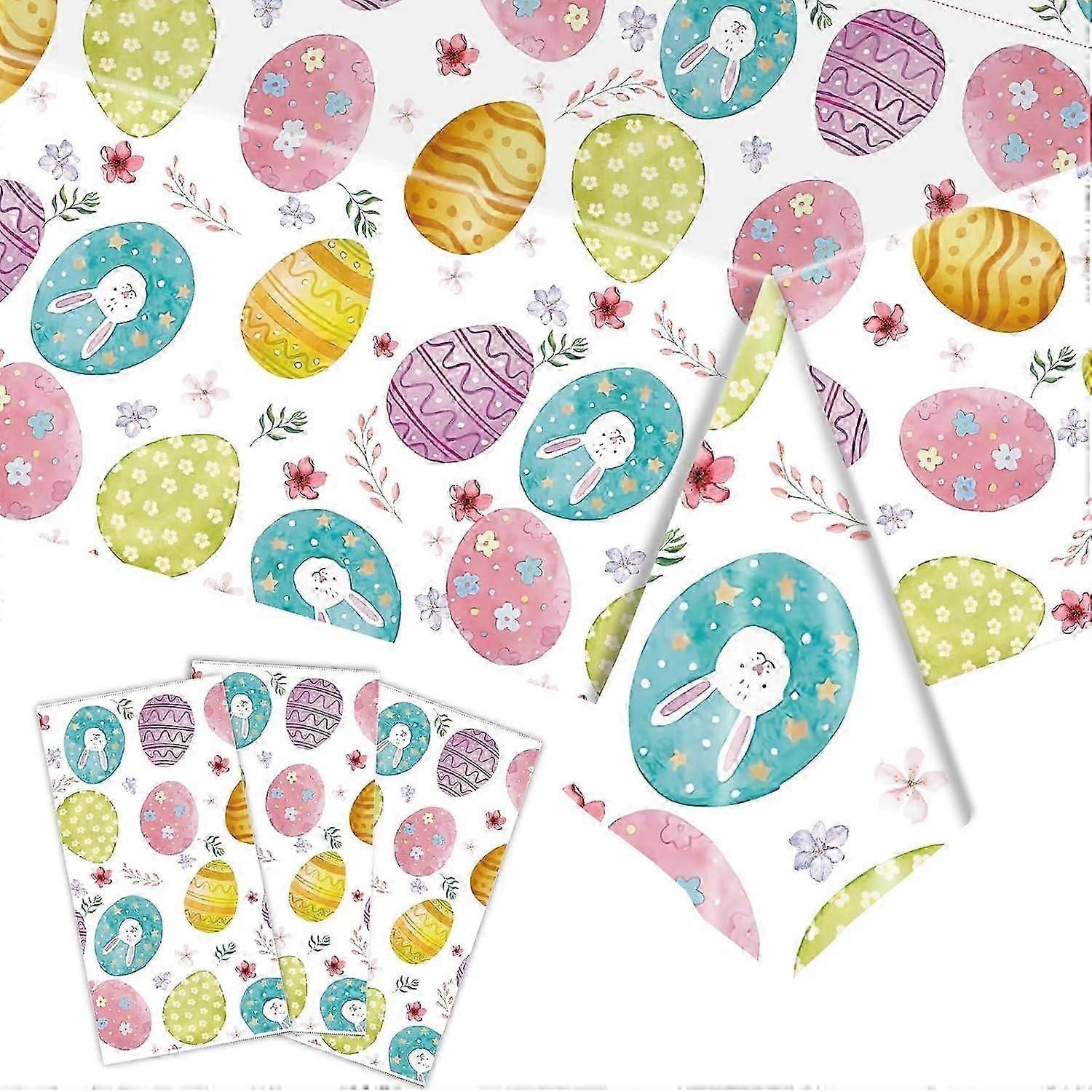 3 Pcs Happy Easter Tablecloth Decorations Colorful Bunny Easter Eggs Tablecloth Rectangle Easter Peeps Table Cover