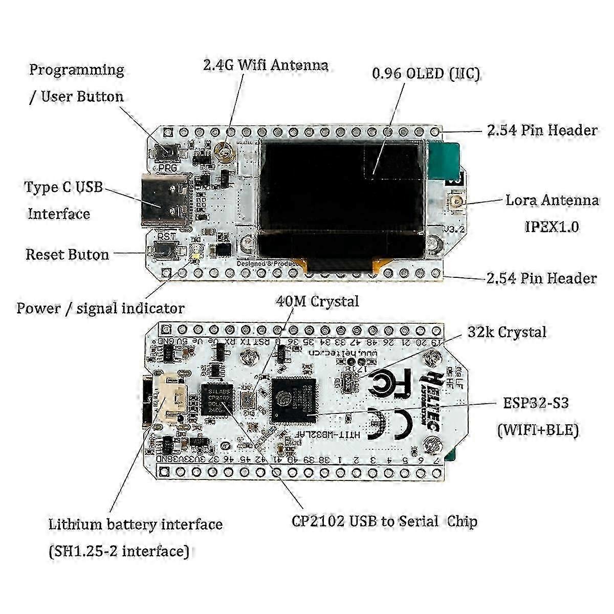 Meshtastic development board for Heltec with ESP32 and OLED display