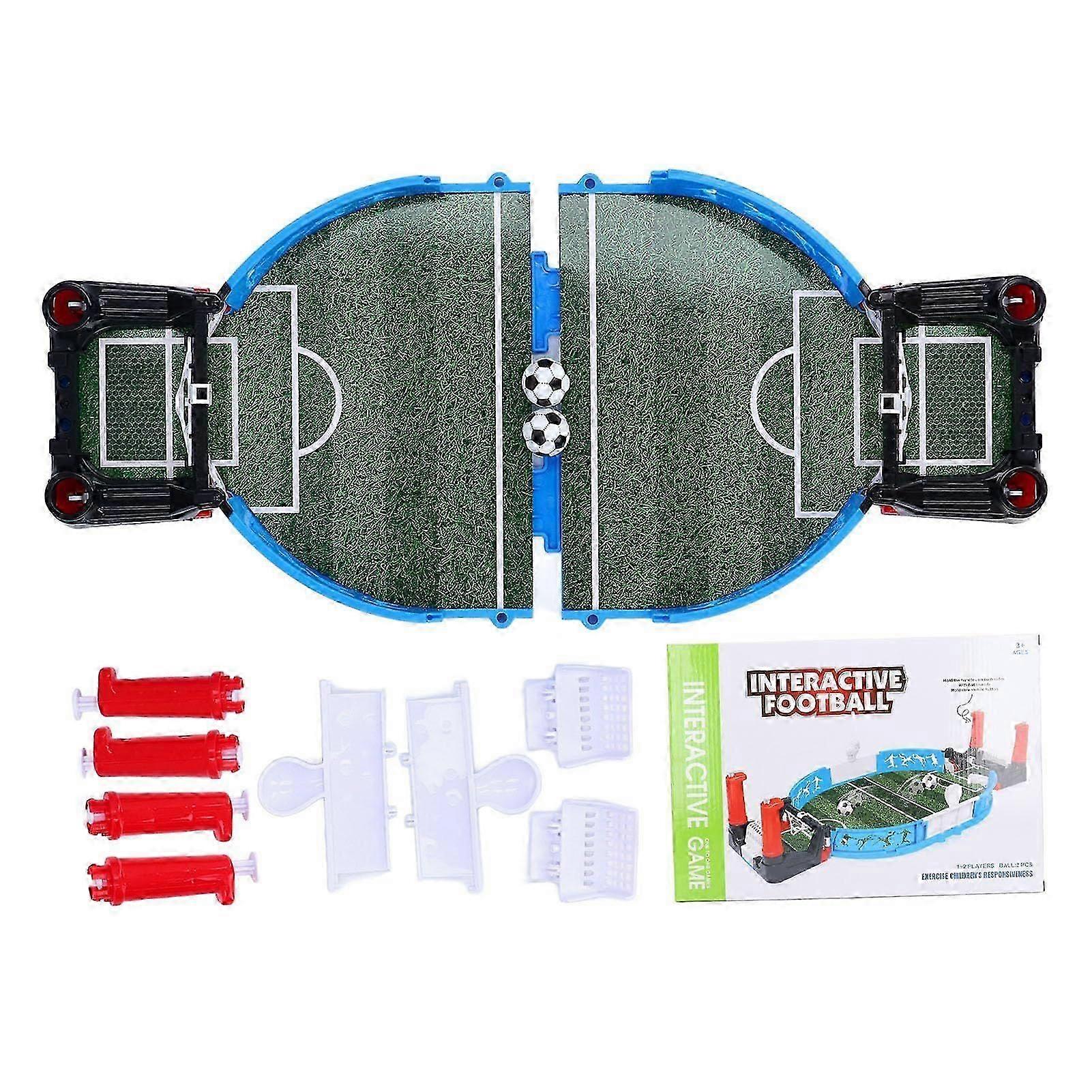 Tabletop foosball interactive game, improves hand-eye coordination, includes 2 balls, suitable for two players.