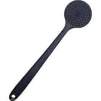 Soft silicone bath brush for back, body and shower; long handle; eco-friendly (Black)