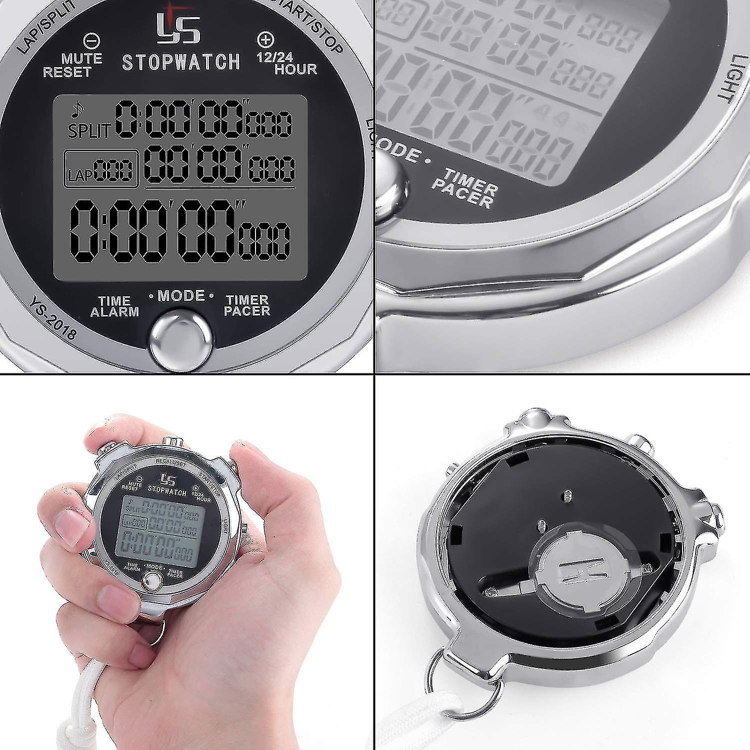 Digitale Stoppuhr Metall Stoppuhr Timer mit Hintergrundbeleuchtung Multi Lap Memory