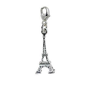 Silver 31x9mm Eiffel Tower Charm on a lobster trigger