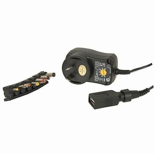 12W Mains Power Adaptor With 7 Plugs And Usb 3-12Vdc Slim Size Ligthweight