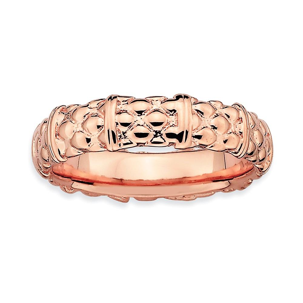 925 Sterling Silver Polished Patterned Stackable Pink Plated Ring-Stackable-Ring for Women - Ring Size: 5 to 10