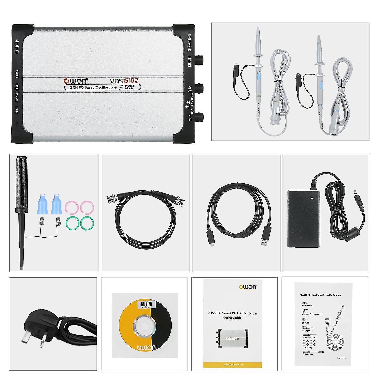 Owon Vds6102 Usb Pc Virtual Oscilloscope 2 Channel 1gsa/s 8bits Portable Adc Type-c Digital Usb Oscilloscopes Pc Scopemeter
