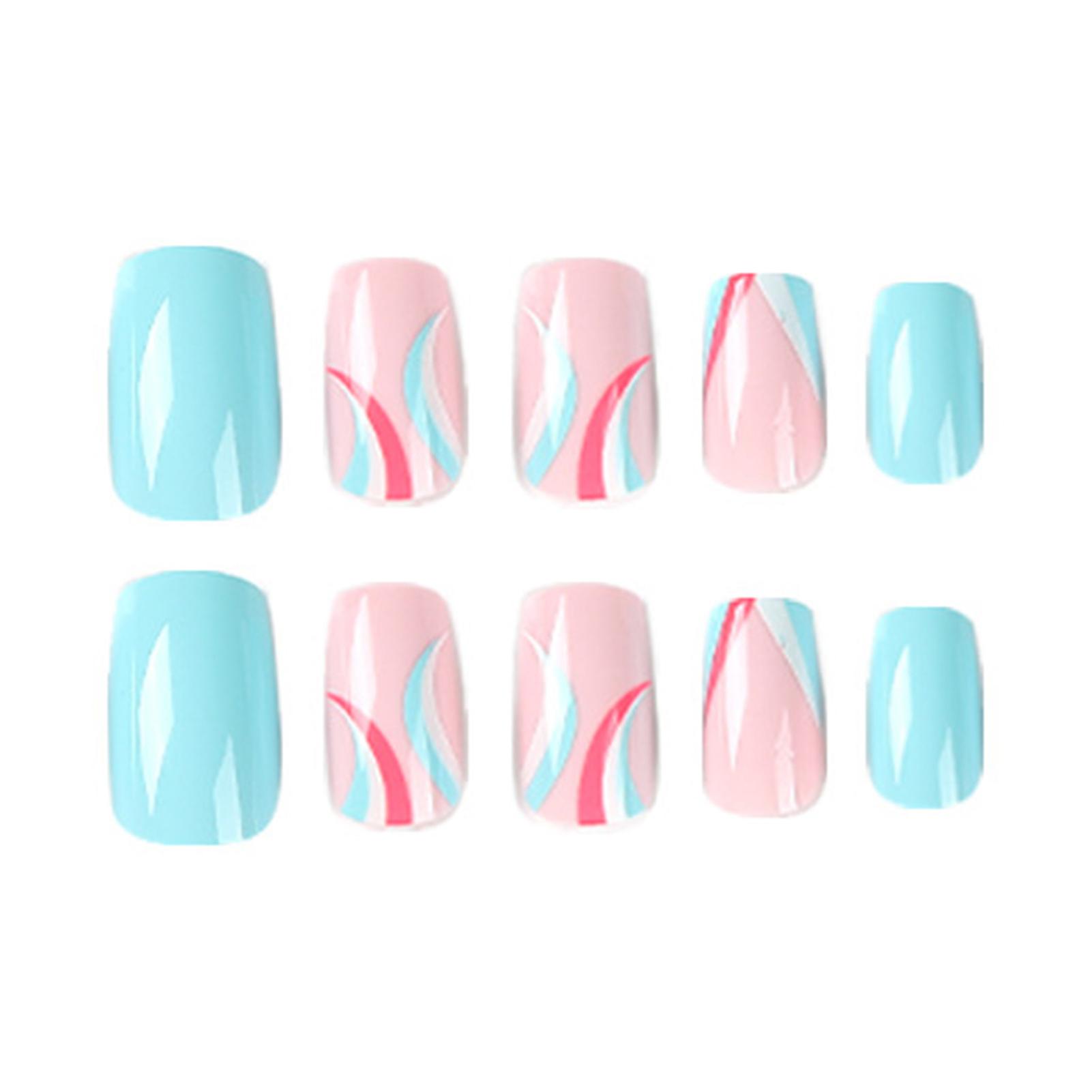 Cute Women's Blue False Nails Waterproof Scratch-resistant Fake Nails