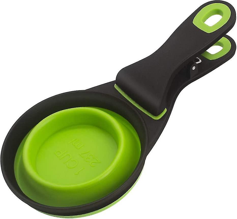 3 In 1 Tpe Pet Scoop Folding Grain Bag Holder Measuring Cup Dog Food Spoon