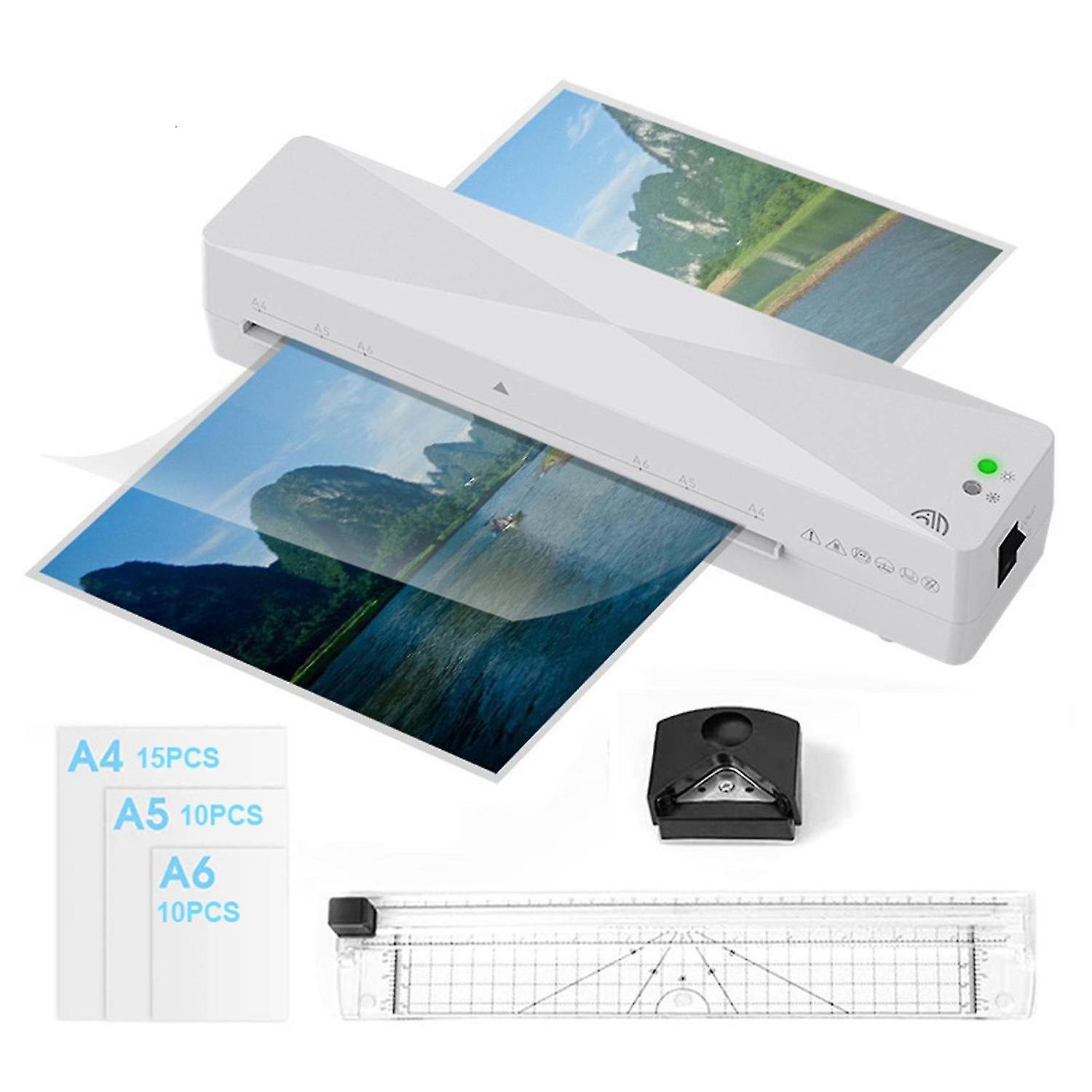 A4 Hot Press Automatic Plastic Sealing Machine+paper Cutter+corner Rounder+35pcs Plastic Film Eu Pl