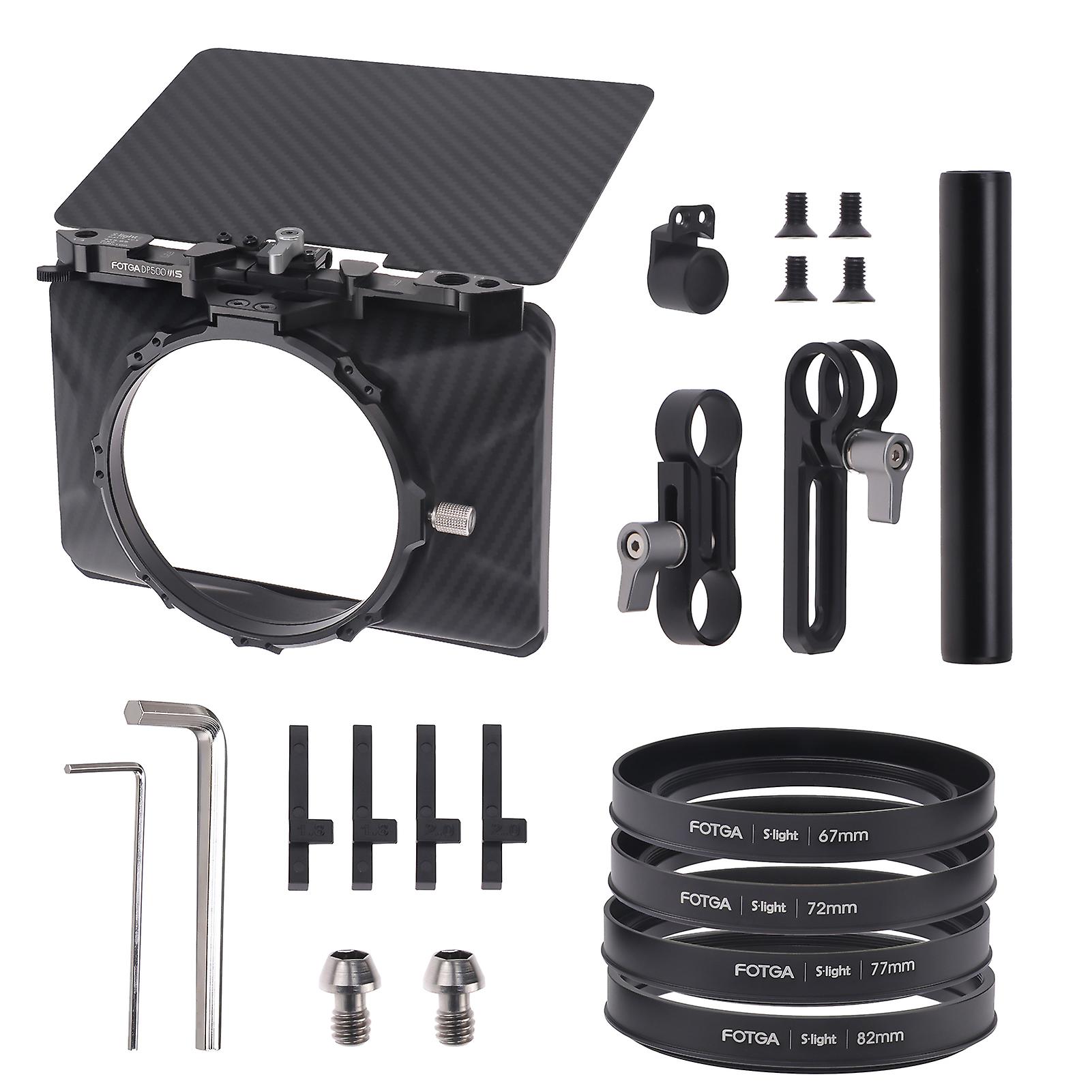 Mini Matte Box Lightweight With Top Flag 15mm Rod 4pcs Lens Adapter Rings