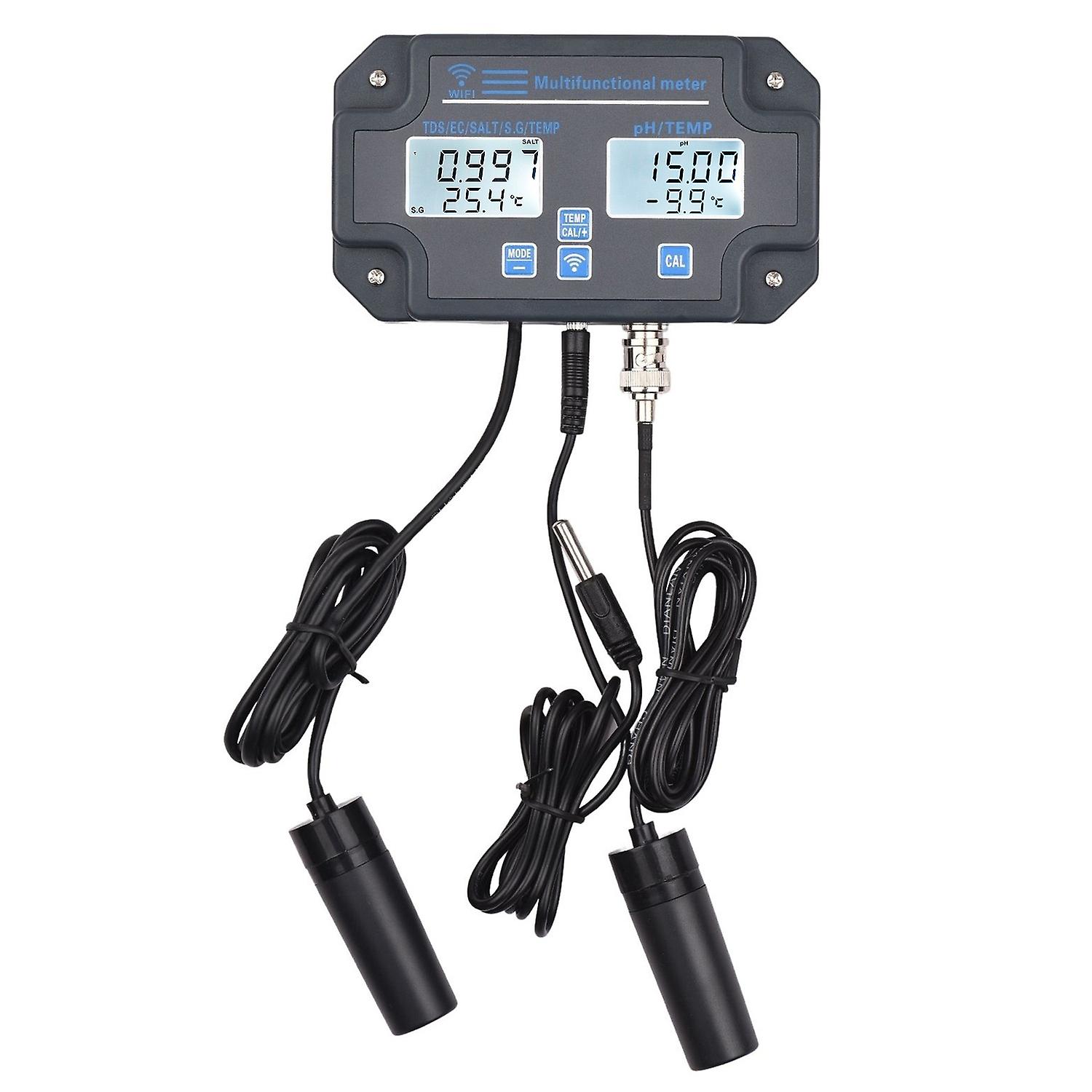 Wifi Digital Water Quality Tester Wall Mounted 6 in 1 Water Analyzer PH/ EC/ TDS/ SALT/ S.G/ Tempera