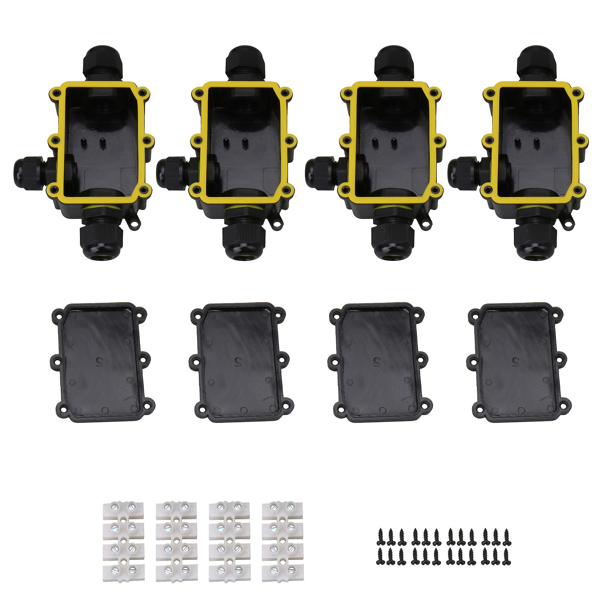 4 PCS Outdoor IP68 Junction Box 3 Way Plug Wire External Enclosure Case