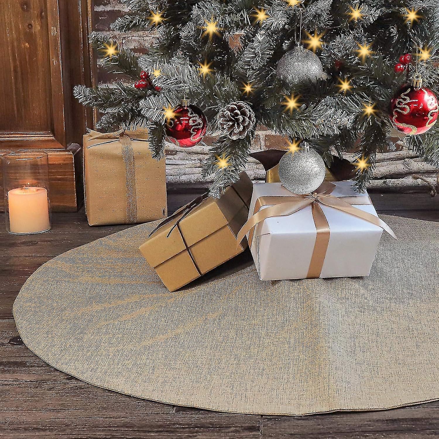 Rustic Christmas Tree Skirt - 36-inch Imitation Hemp Decor