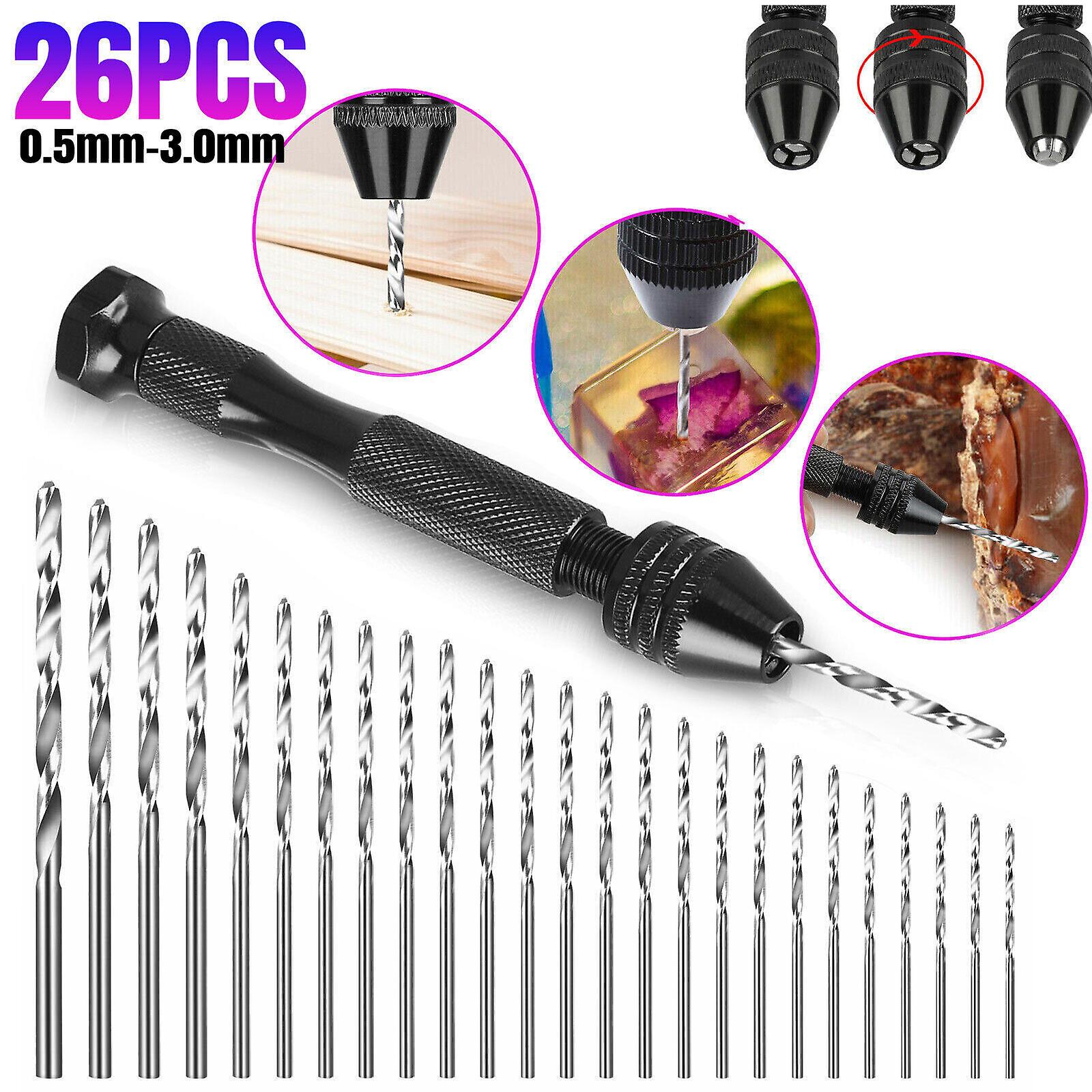 26 Pcs Precision Pin Vise Hobby Drill Mini Micro Hand Twist Drill Bits Set