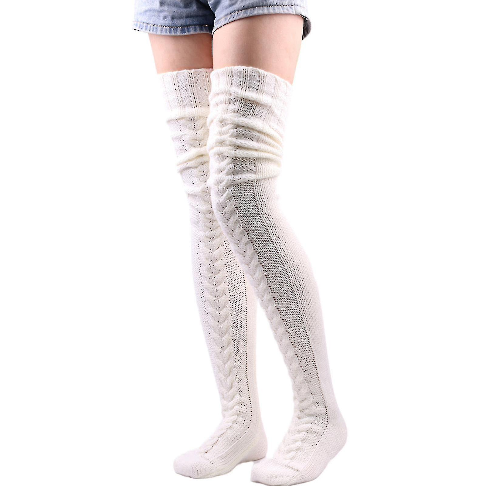 جوارب عالية الفخذ دافئة فوق الركبة جوارب محبوكة طويلة جدا خريف شتاء صوف القدم جوارب أكثر دفئا للنساء الفتيات- yuyu