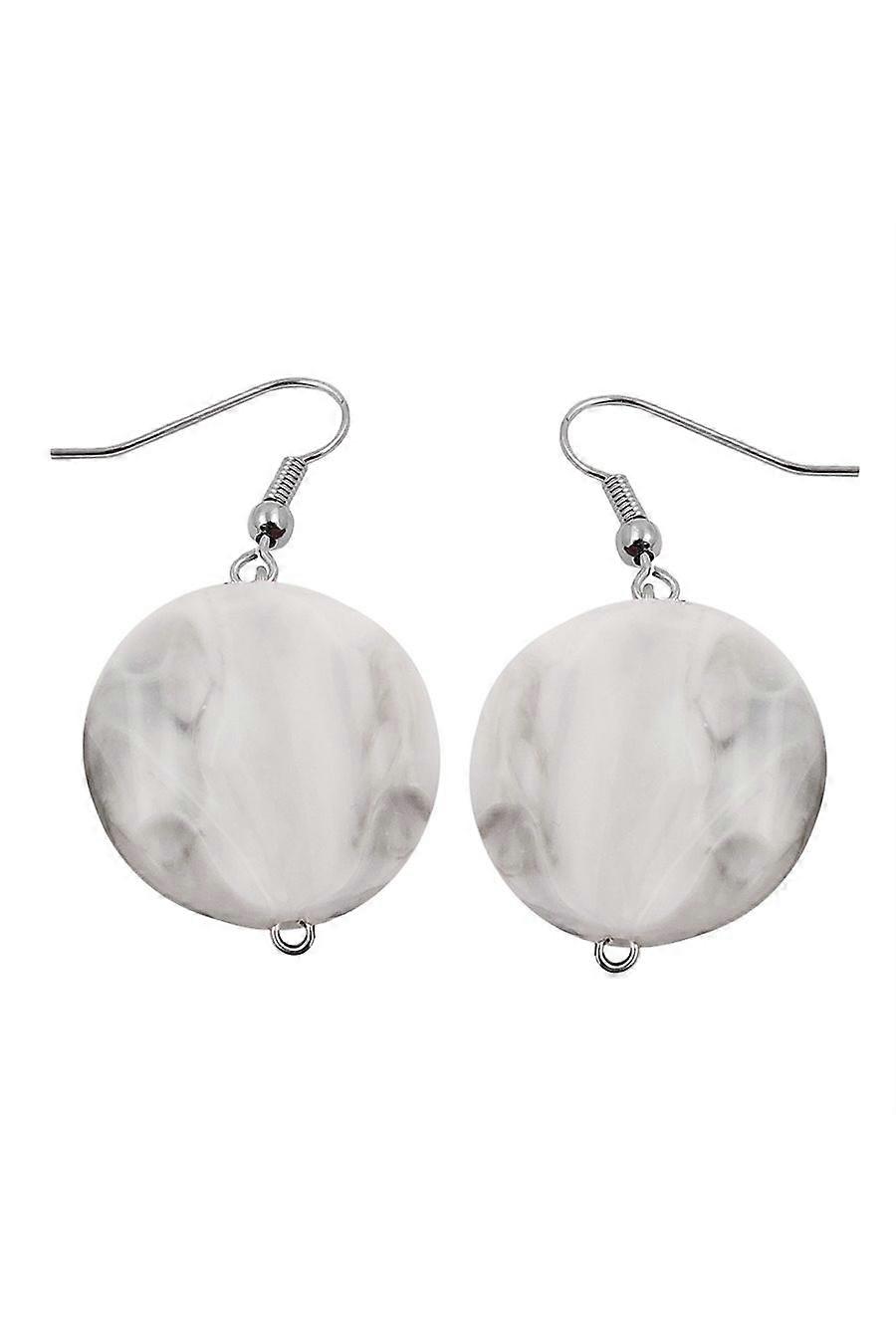 Hook Earrings Marbled Beads Grey - Gl01014