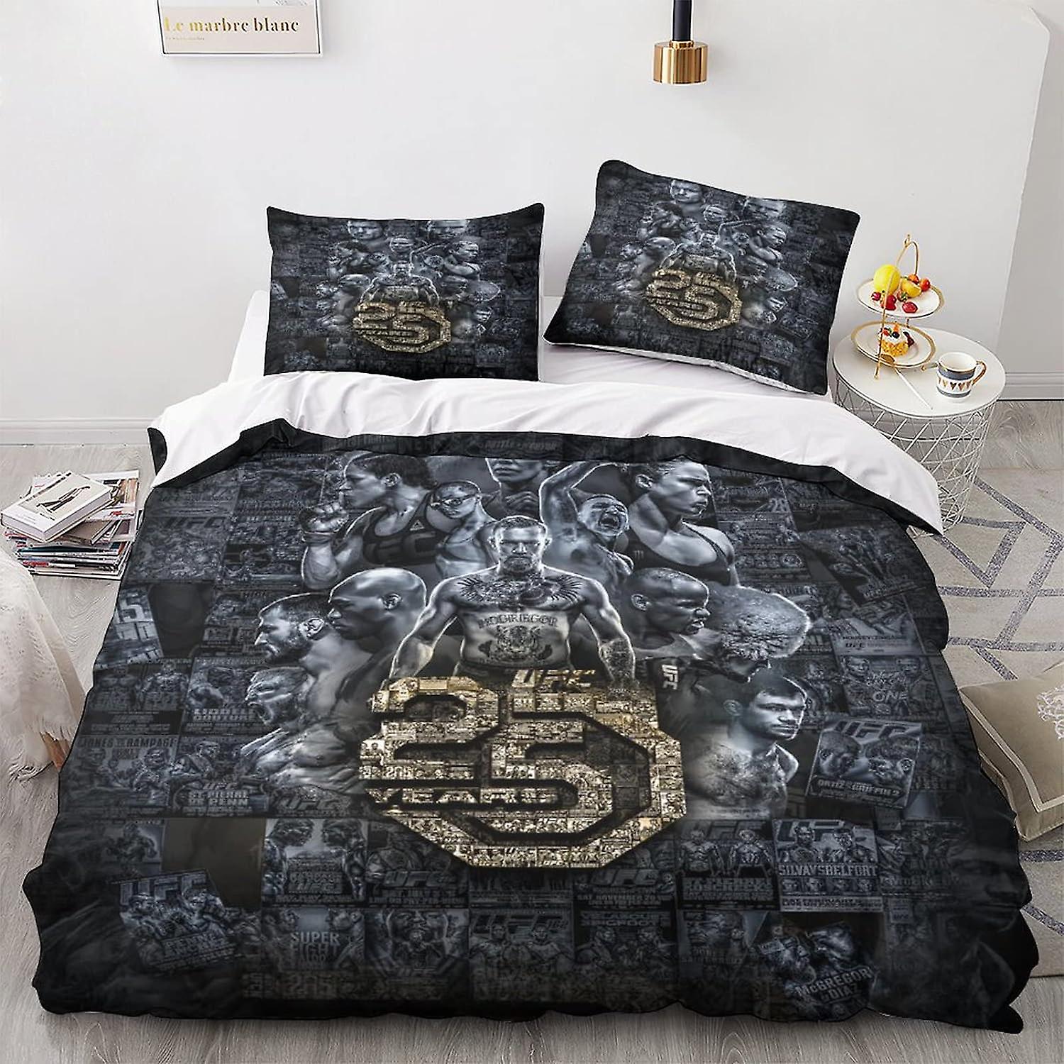 GENBAK 3D Printed Fighter UFC Duvet Cover with Pillowcases MMA Bedding Set with Zipper Closure Soft Microfiber Quilt Cover Set Double