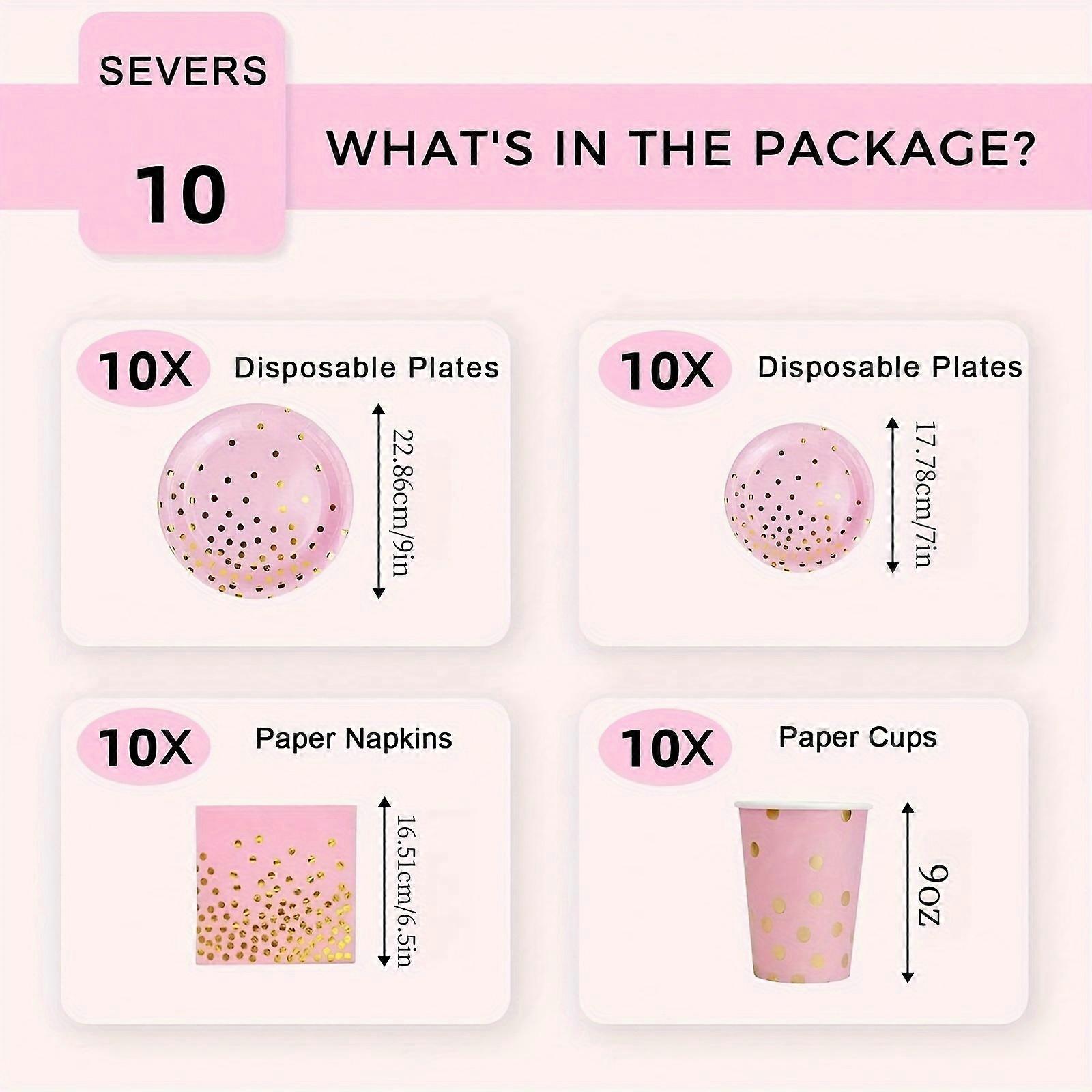 40-Piece Romantic Pink & Glittering Gold Party Must-Have - Premium Disposable Plate, Cup & Napkin Set with Chic Golden Dots - Perfect for Wedding, Bir