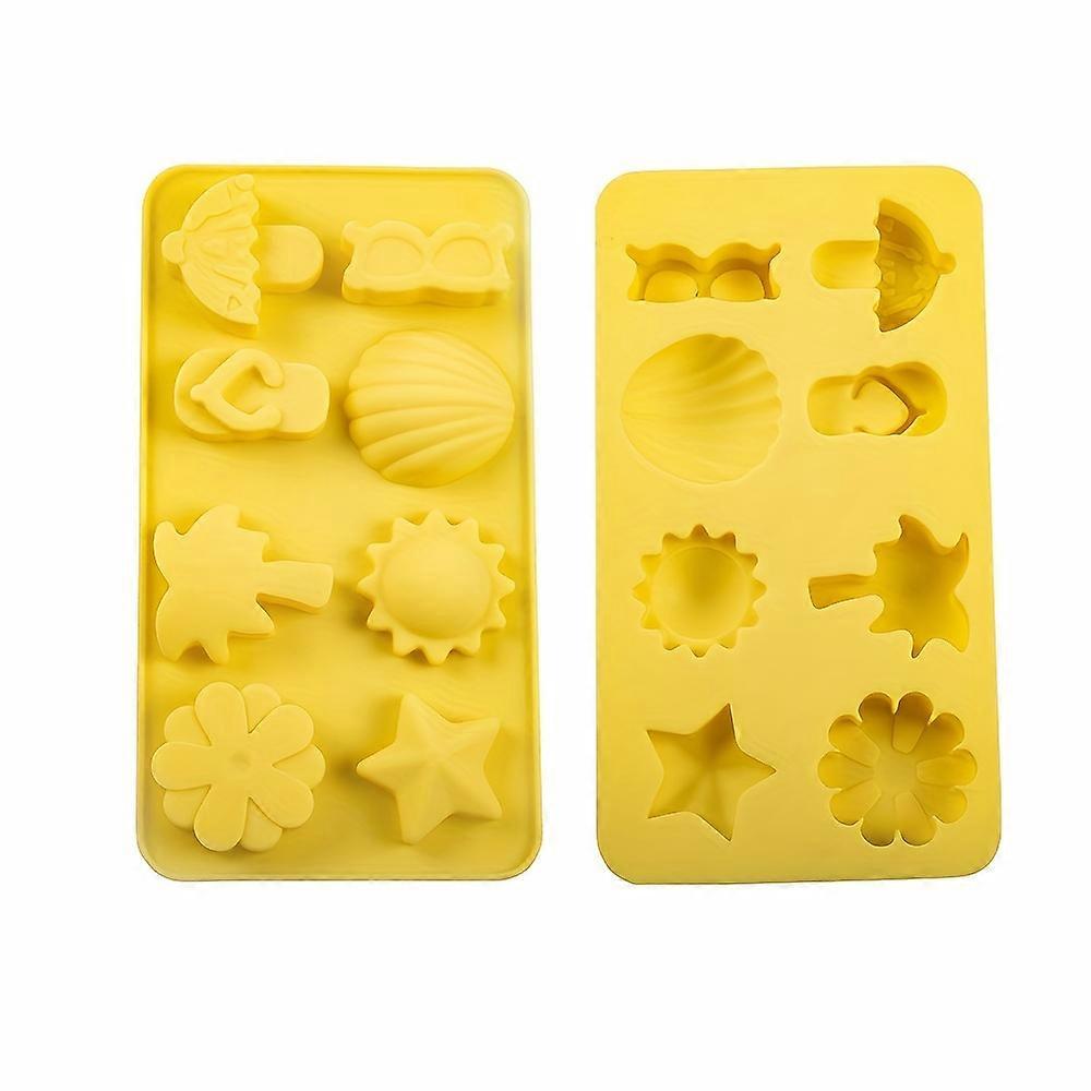 Silicone Ice Cube Tray Molds - 8 Cavity Ocean Starfish Sun Umbrella Shapes for Ice, Chocolate, Pudding, and Jelly Mold