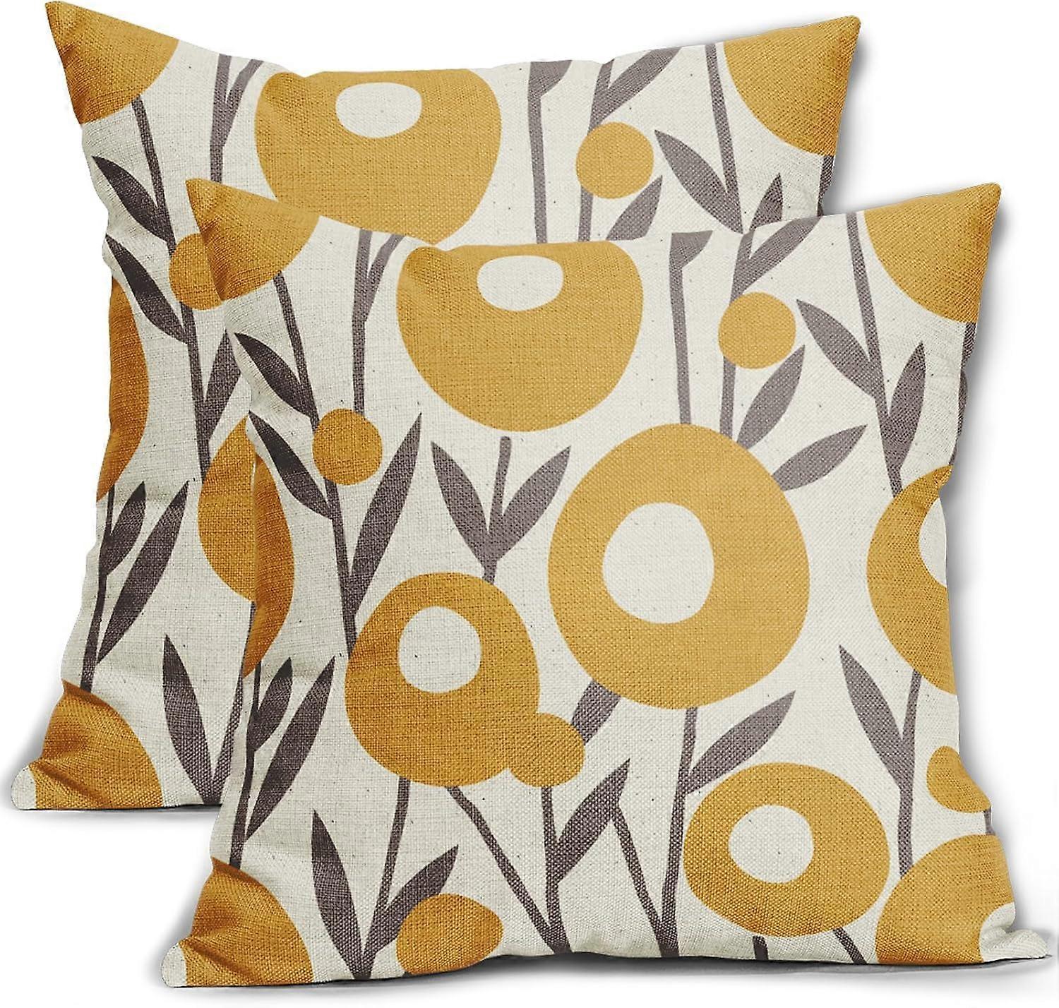 Wiosenne brązowe żółte kwiatowe poszewki na poduszki 16x16 zestaw 2 rustykalne kwiaty dekoracyjne poszewki na poduszki na zewnątrz wystrój wiejski na sofę rozkładaną sofę