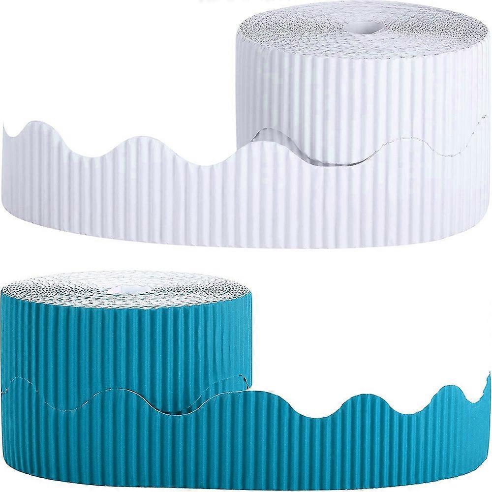 2 Rolls Bulletin Board Borders Scalloped Border Decoration Background Paper for Decorative Borders (White and Blue)