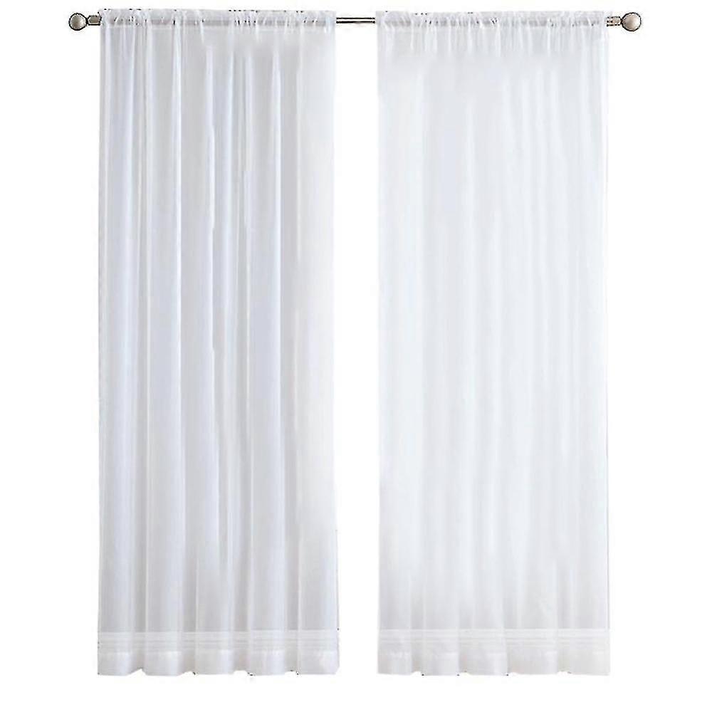 2 قطع سوبر لينة كبيرة اليد الأبيض تول الستائر لتزيين غرفة المعيشة الحجاب الحديث الشيفون سولي