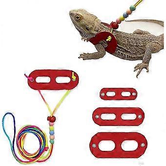 3 Packs Bearded Dragon Harness And Leash Adjustable(s,m,l) - Soft Leather Reptile Lizard Leash For Amphibians And Other Small Pet Animals (red)