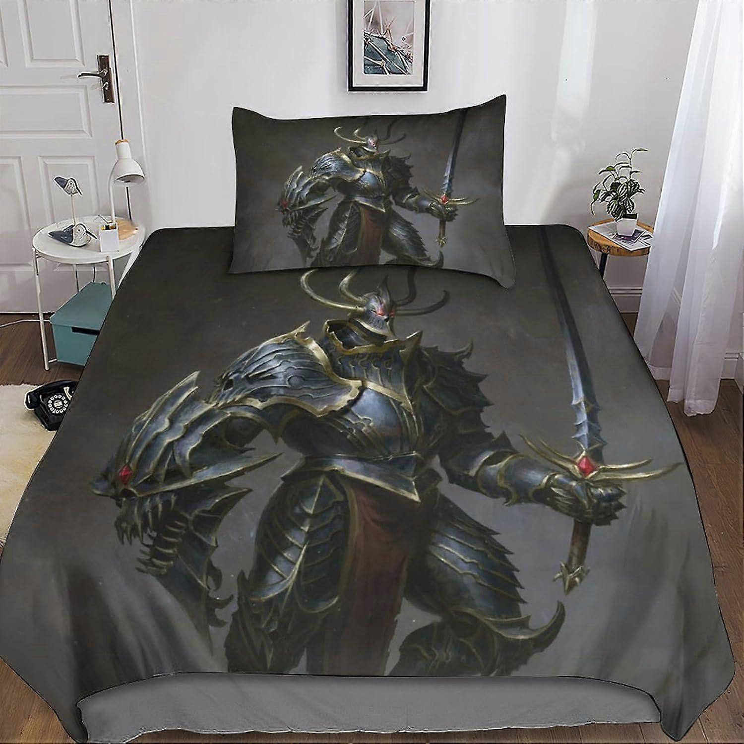 The Knight Pattern Duvet Cover Set with Pillowcases,D Medieval Print The Knight Style Microfiber Bedding Sets for Adults Kids 135*200 CM