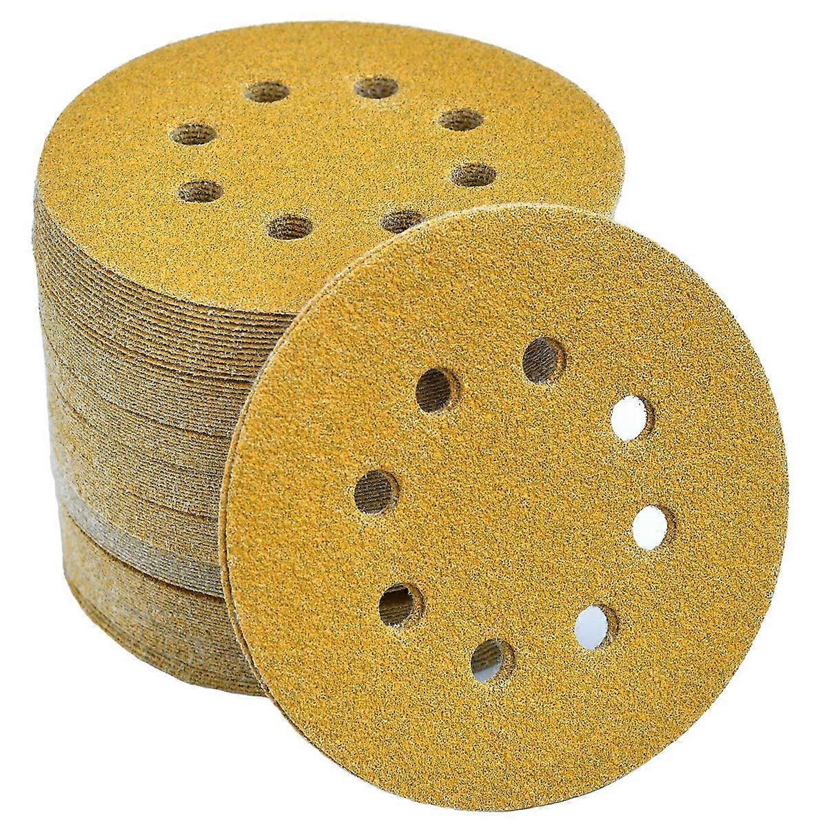 5-Inch 8-Hole Hook and Loop Sanding Discs 60-Grit Random Orbit Sandpaper, 100-Pack