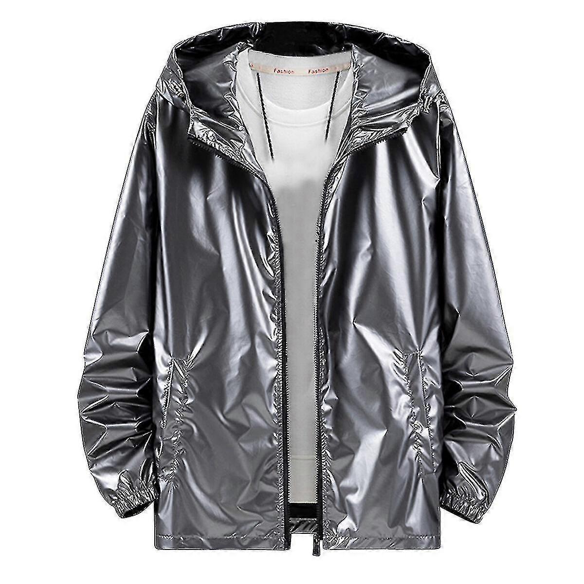 Mens Shiny Waterproof Hooded Jacket