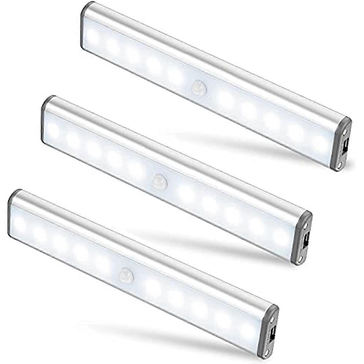 Moston 3 Pack Upgraded USB Rechargeable 10 LED Magnetic Motion Sensor Night Light Dusk to Dawn Photocell Auto OnOffPortable Cordless Stick-on Anywhere