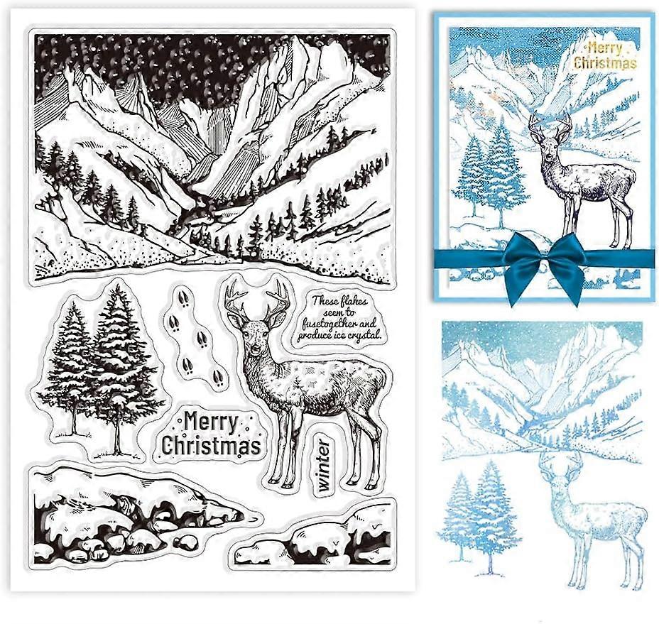 1Sheet Winter Elk Deer Silicone Clear Stamp