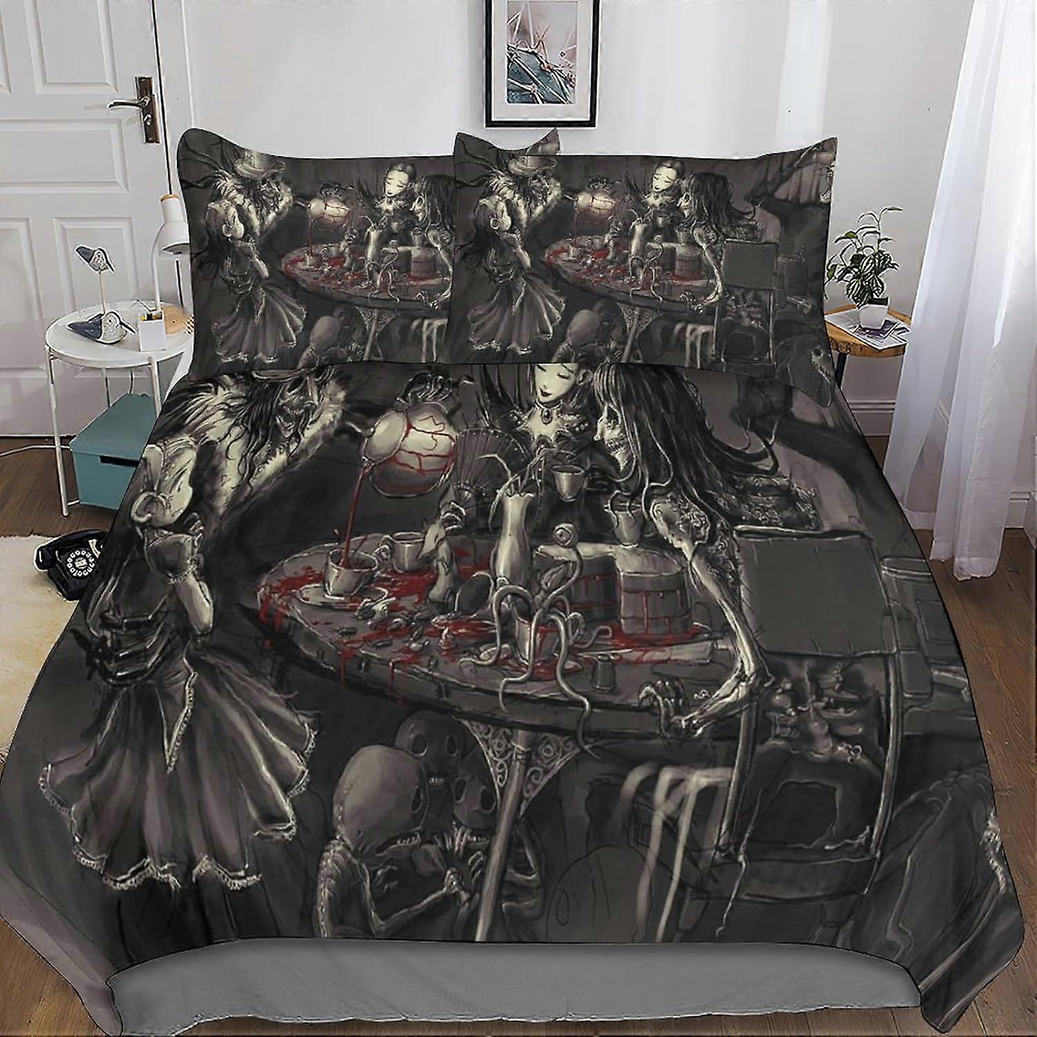 Alice in Wonderland beddengoed Set 3D dekbedovertrek, bedrukt 3 stuks, Microvezel beddengoed met ritssluiting kussenslopen voor een of dubbel bed