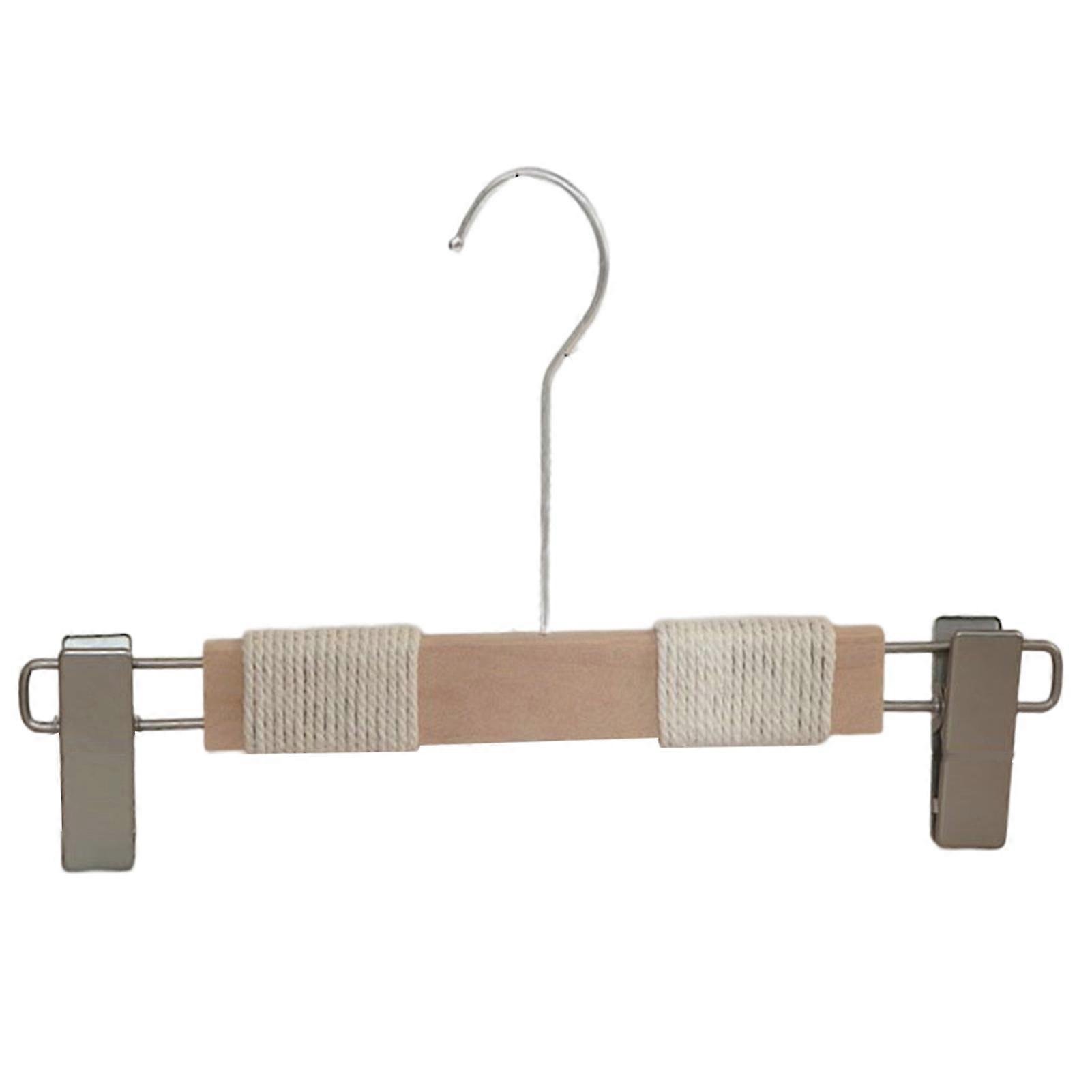 5pcs Wood Clothes Hanger Non-Slip Cotton Rope Clothing Hanging Rack with Clips