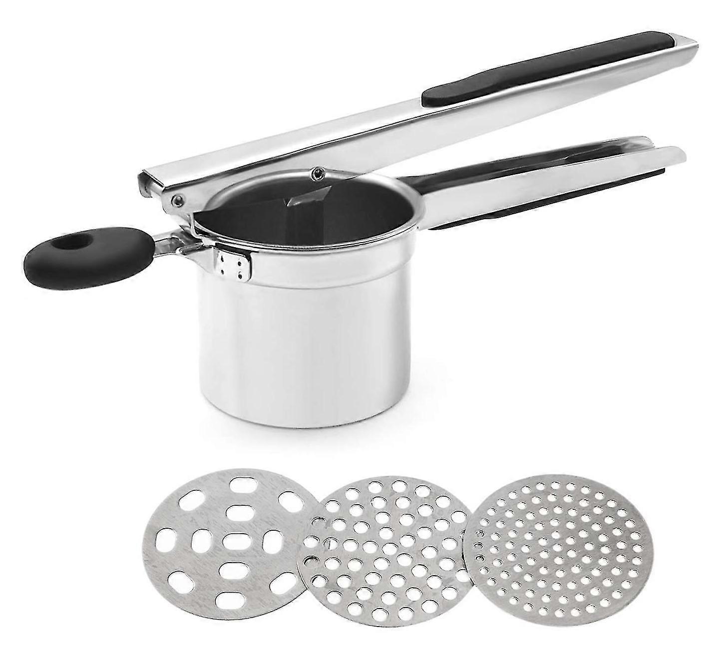 Stainless Steel Potato Press With 3 Perforated Discs