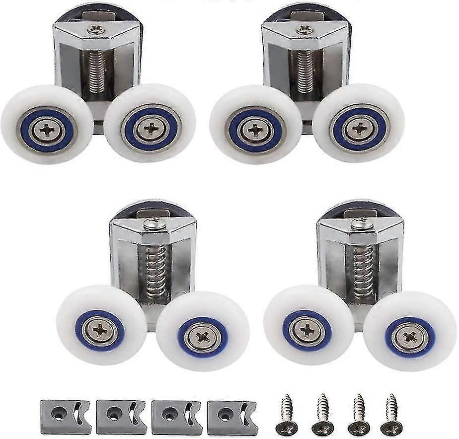 4 Pakke Brusedørruller 2 Øvre og Nedre Remskive 26mm Zinklegering Brusedør Udskiftningssæt (2 Top + 2 Knob)