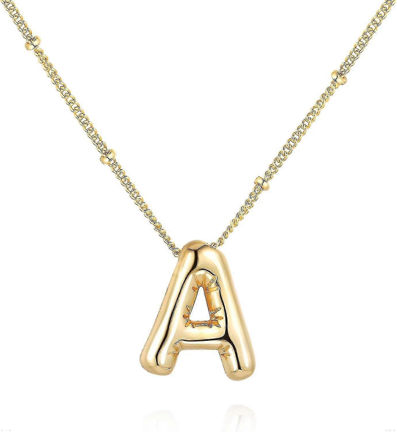 فقاعة رسالة قلادة بالون القلائد الأولية للنساء الفتيات لذيذ الأبجدية قلادة 14K مطلية بالذهب اسم منتفخ شخصية هدية مجوهرات
