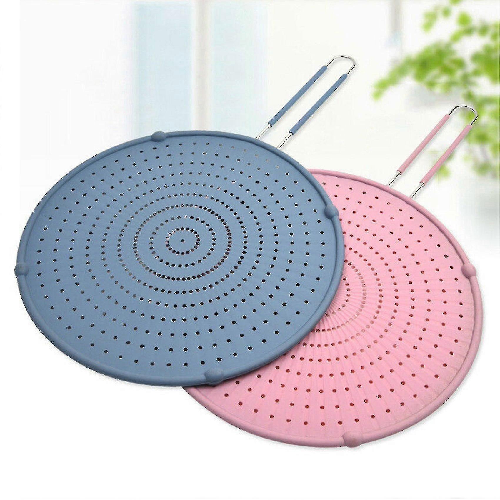 Silicone Splash Screen With Handle Nonstick Oil Pan Lid Red