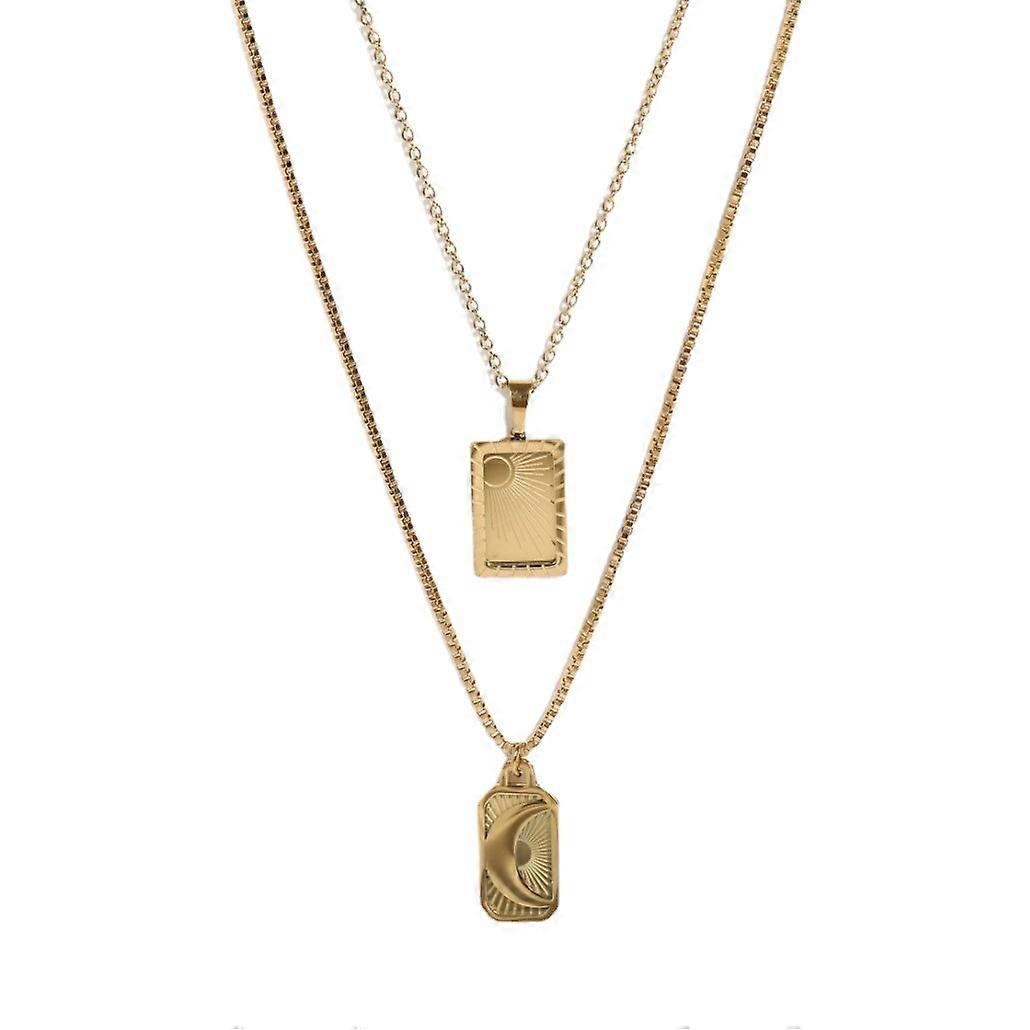 Moon Sun Square Pendant Necklace-2pcs