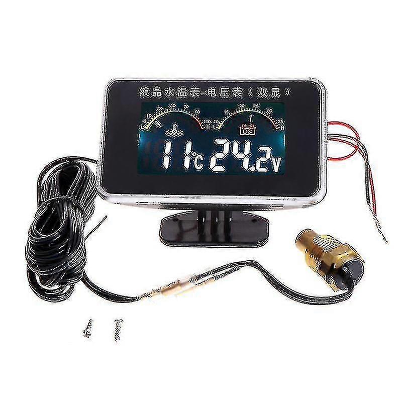 12/24v Water Temperature Indicator Meter Digital Lcd Thermometer Voltmeter 2in1