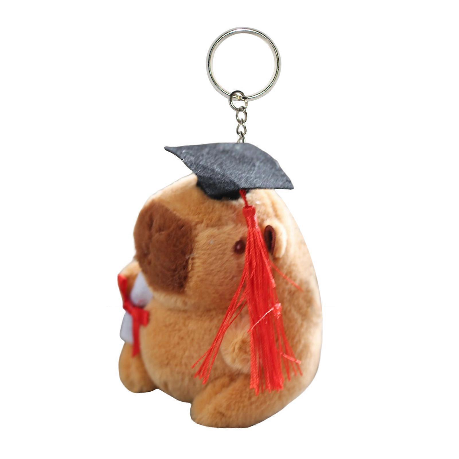 Gradation Hat Plush Capybara Toy with Diploma Stuffed Animal Keychain Pendant Plushie Doll Decoration Students Graduation Season Gift