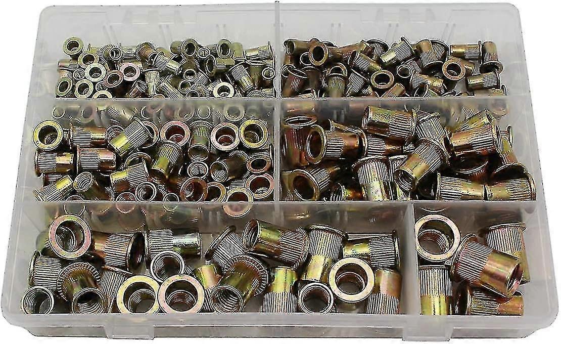 210pcs Rivet Nut M4 M5 M6 M8 M10 M12 Zinc Plated Carbon Steel Flat Head Rivnut Threaded Insert Rivet Nuts Assortment Set