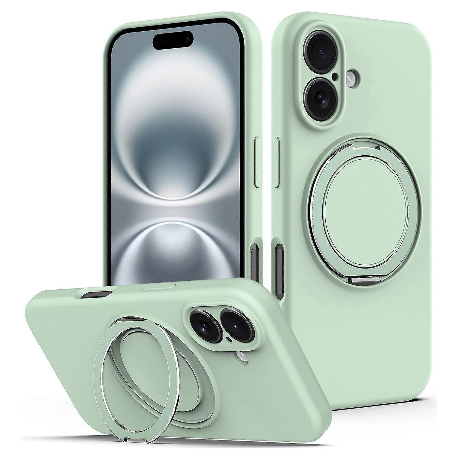 For iPhone 16 Plus Case Compatible with MagSafe Rotating Metal Kickstand PC + Silicone Phone Cover -